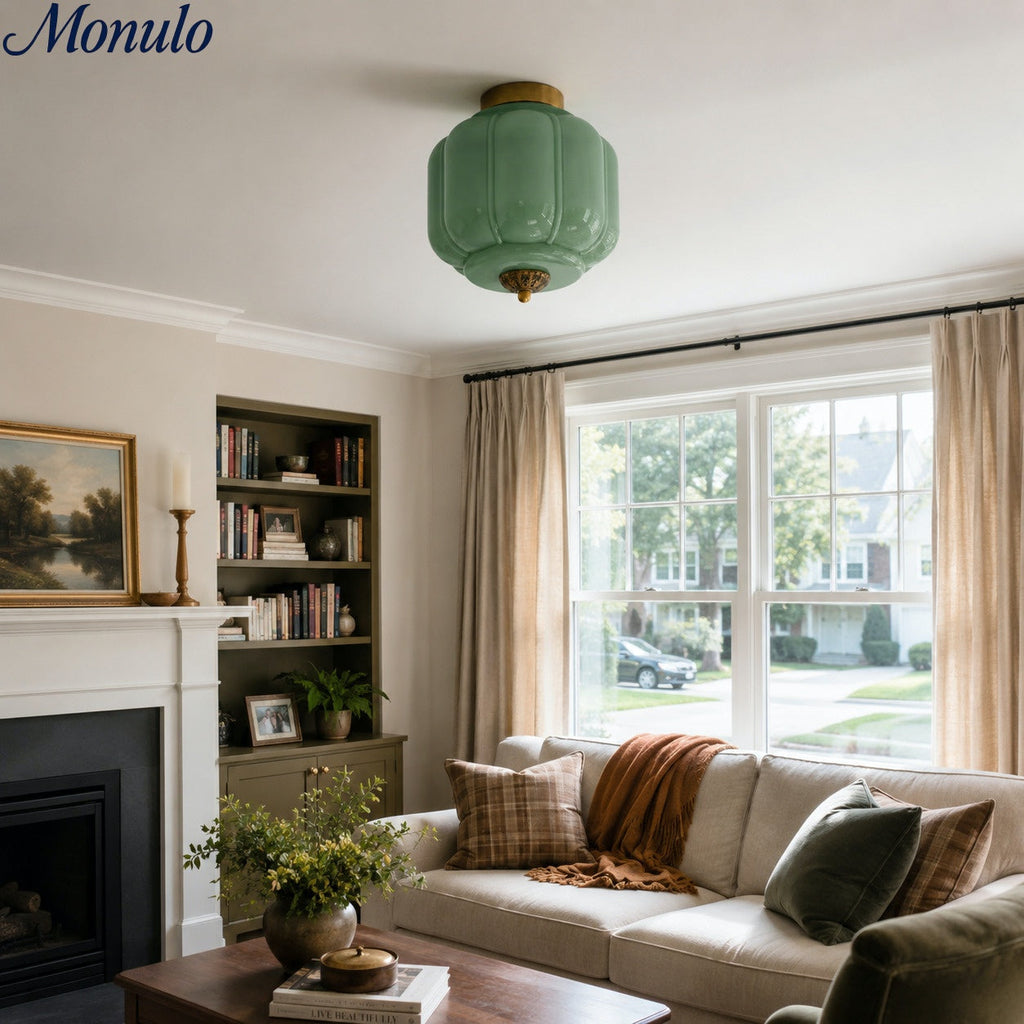 Milk Glass Ceiling Light With Glass Shade, Modern Flush Mount, Scandinavian Style | Temsk