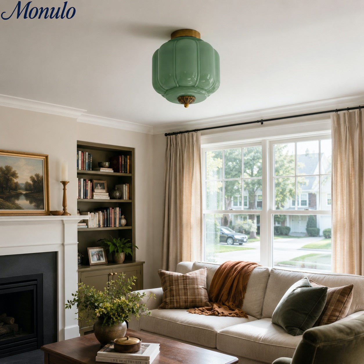 Milk Glass Ceiling Light With Glass Shade, Modern Flush Mount, Scandinavian Style | Temsk