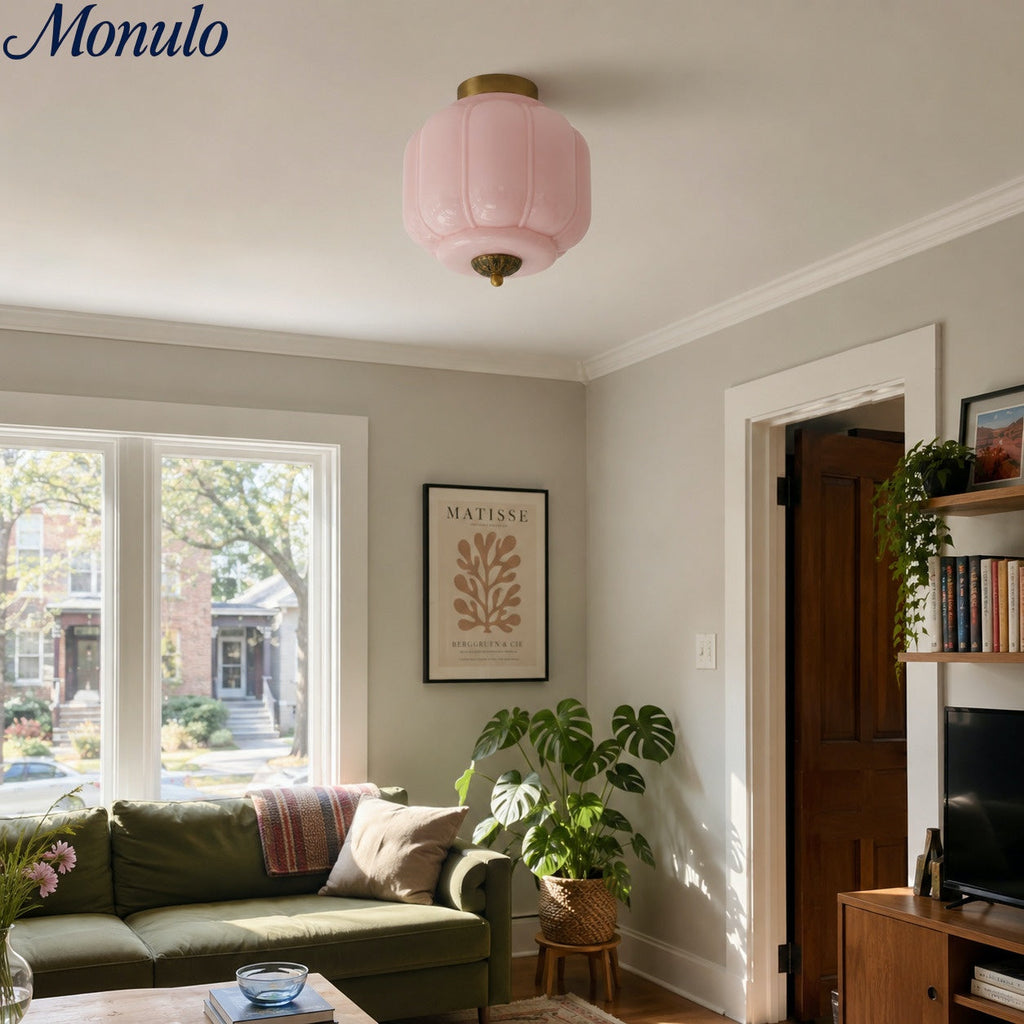 Milk Glass Ceiling Light With Glass Shade, Modern Flush Mount, Scandinavian Style | Temsk