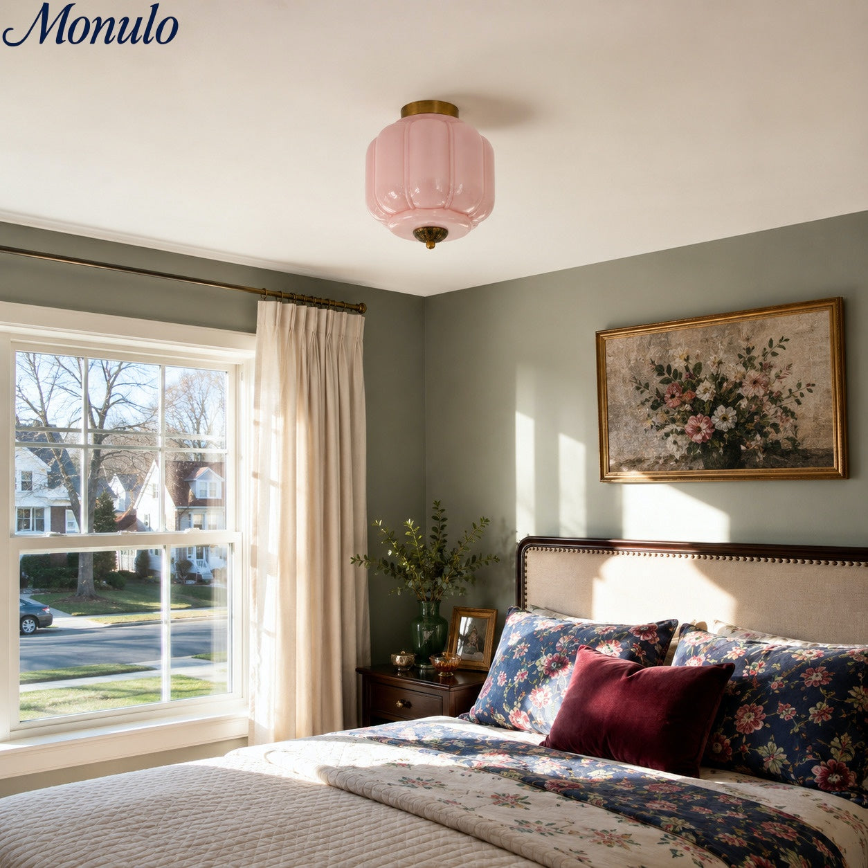 Milk Glass Ceiling Light With Glass Shade, Modern Flush Mount, Scandinavian Style | Temsk