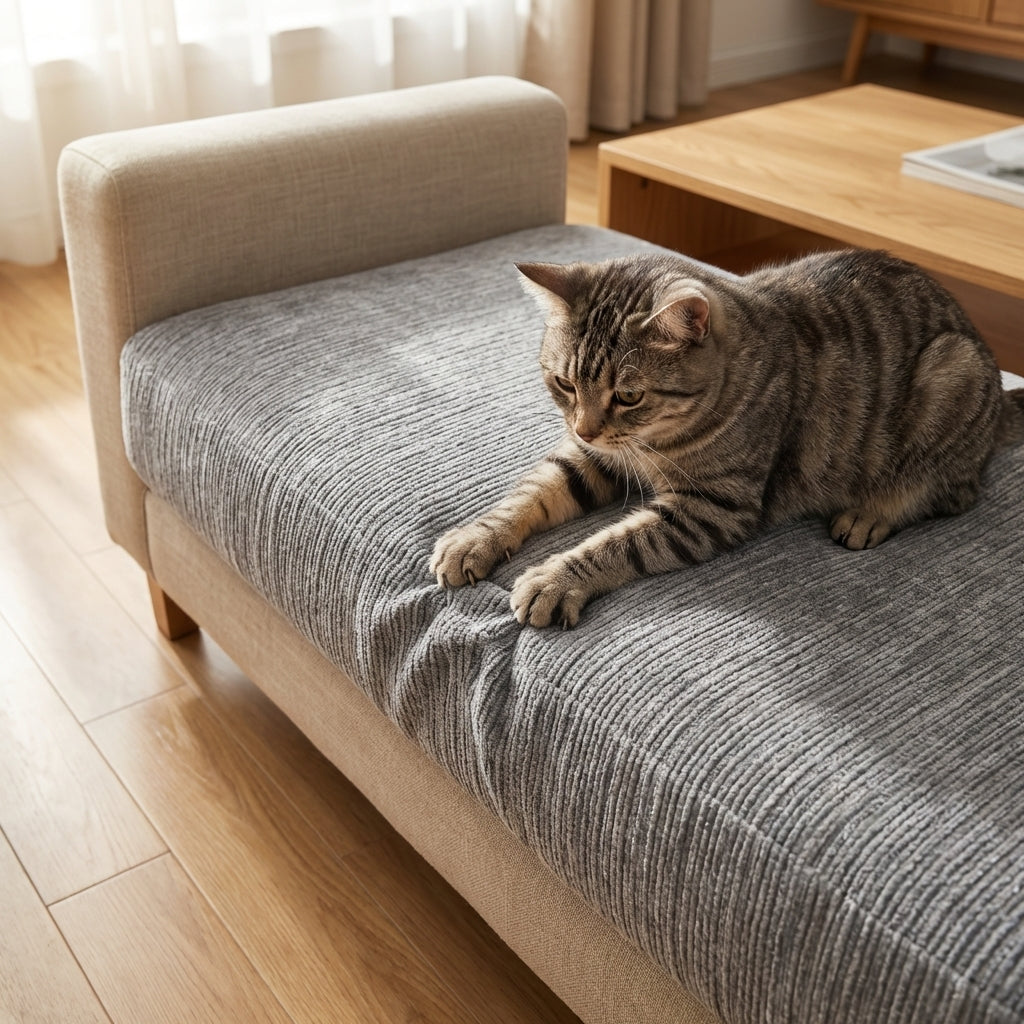 Chenille Sofa Cover With Striped Anti Scratch In Grey, Blue, And Beige | Temsk
