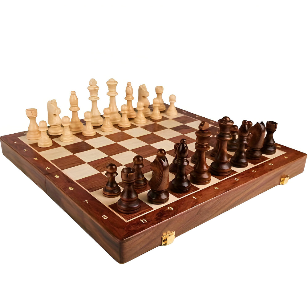 Wooden Chess Set With Board Pieces And Storage Case | Temsk