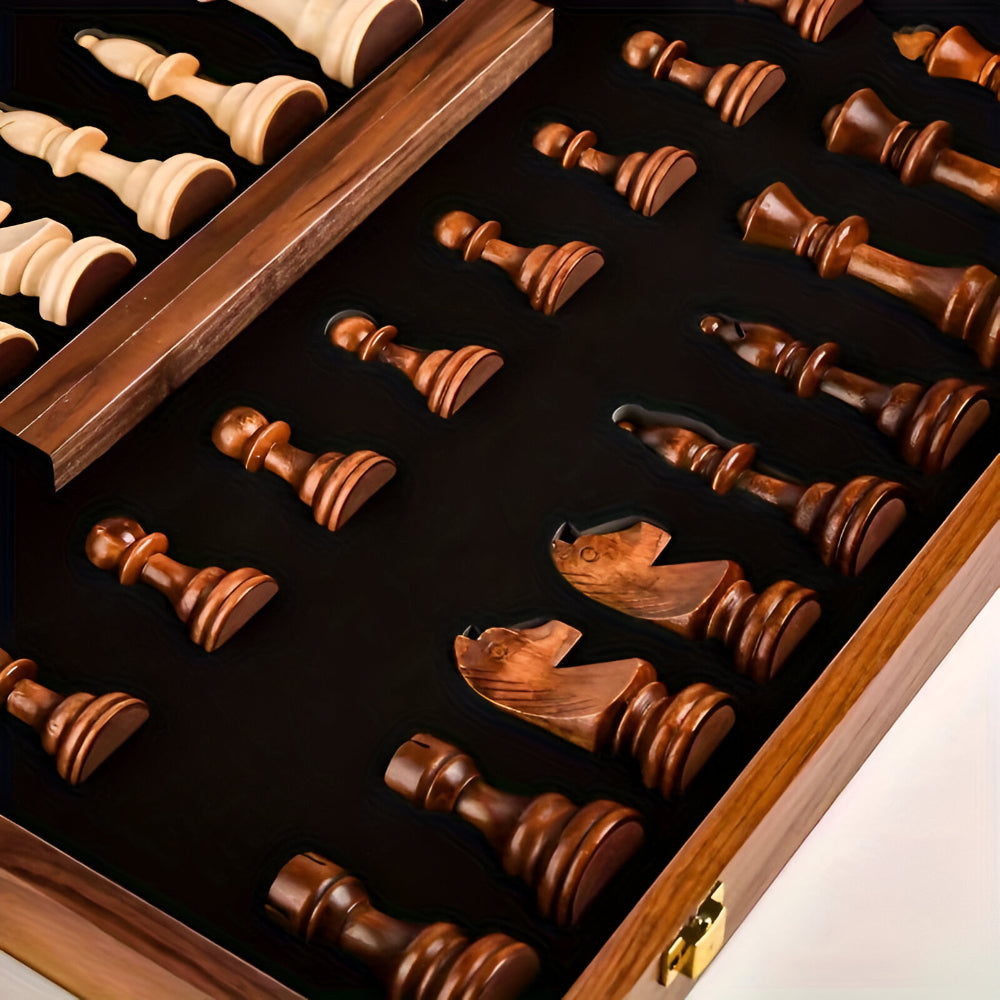 Wooden Chess Set With Board Pieces And Storage Case | Temsk