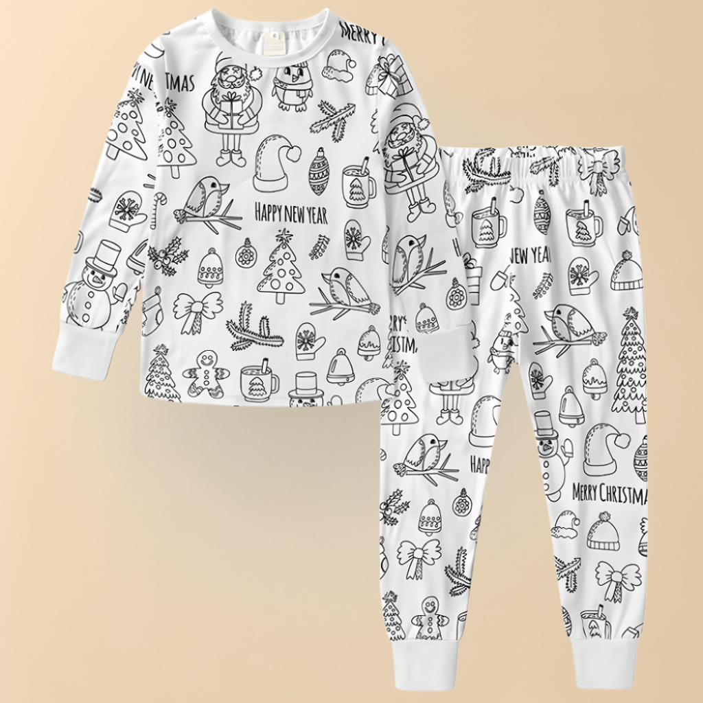 Festive Christmas Coloring Pajama Set For Kids Sleepwear Edition | Temsk