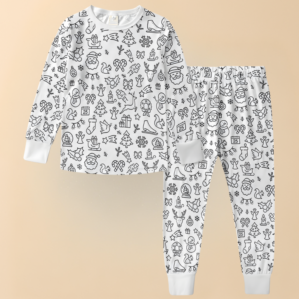 Festive Christmas Coloring Pajama Set For Kids Sleepwear Edition | Temsk