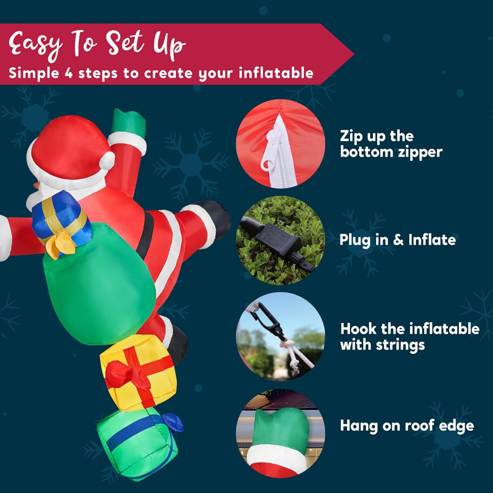 Climbing Santa Inflatable With LED Lights For Outdoor Christmas Decor | Temsk