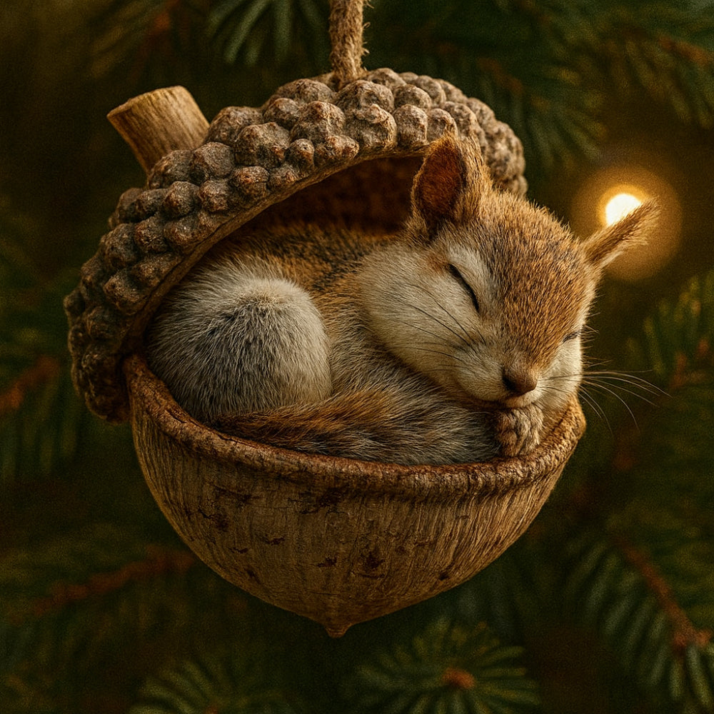 Weihnachtsornamente mit Eichel-Motiv für Waldtier-Baumschmuck | Temsk