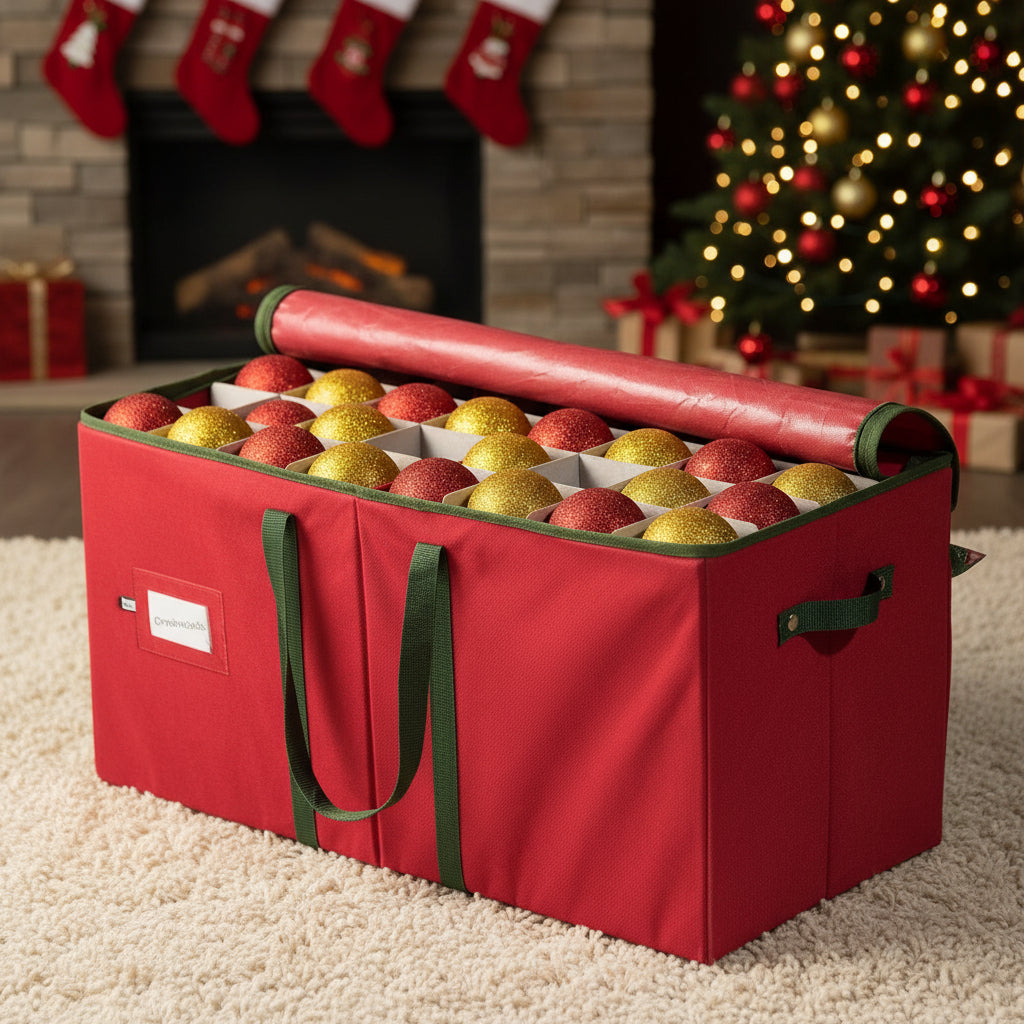 Aufbewahrungsbox für Weihnachtsornamente mit verstellbaren Trennwänden, fasst 128 Ornamente | Temsk
