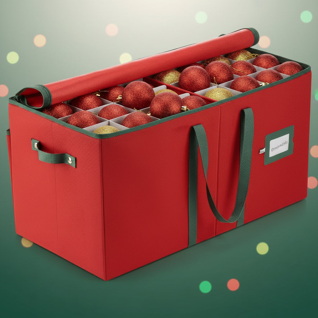 Aufbewahrungsbox für Weihnachtsornamente mit verstellbaren Trennwänden, fasst 128 Ornamente | Temsk