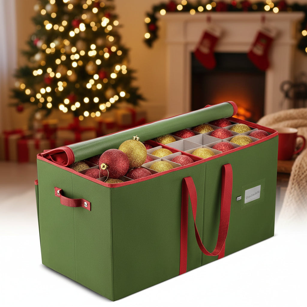 Aufbewahrungsbox für Weihnachtsornamente mit verstellbaren Trennwänden, fasst 128 Ornamente | Temsk