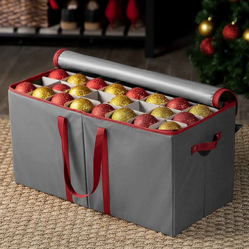 Aufbewahrungsbox für Weihnachtsornamente mit verstellbaren Trennwänden, fasst 128 Ornamente | Temsk