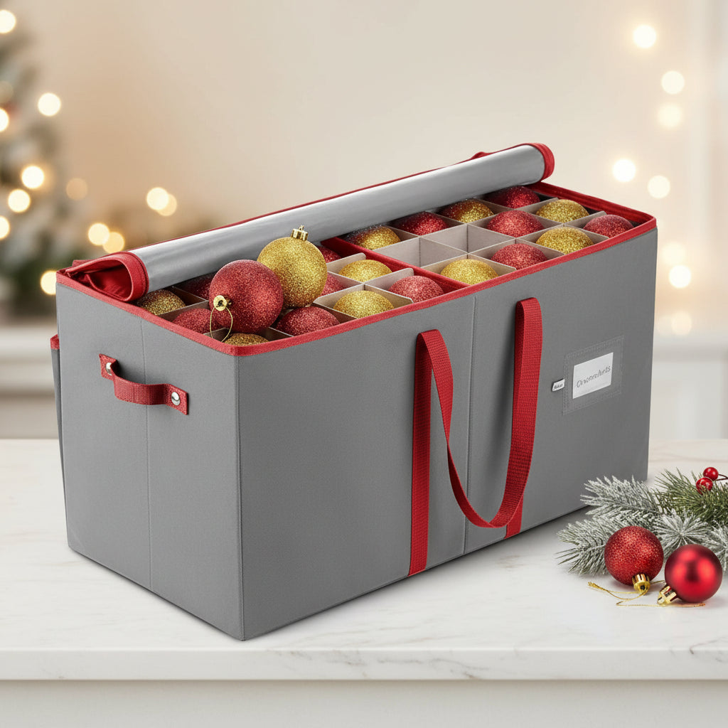 Aufbewahrungsbox für Weihnachtsornamente mit verstellbaren Trennwänden, fasst 128 Ornamente | Temsk