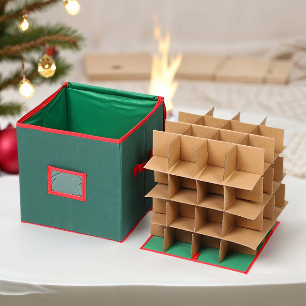 Aufbewahrungsbox für Weihnachtsornamente mit verstellbaren Fächern und durchsichtigem Fenster | Temsk