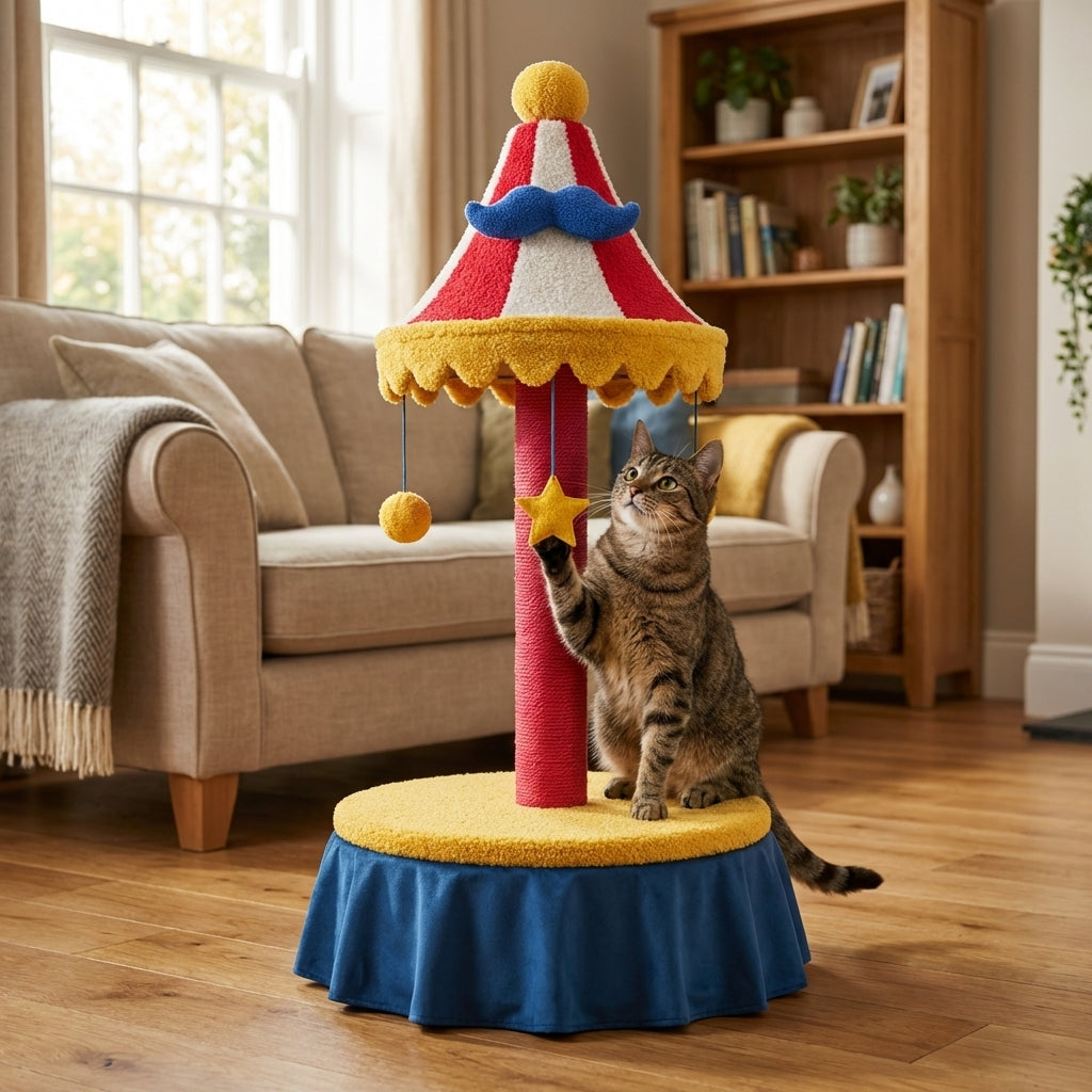 Teddy Fleece Circus-Themed Cat Tree And Bed Set, Three Styles | Temsk