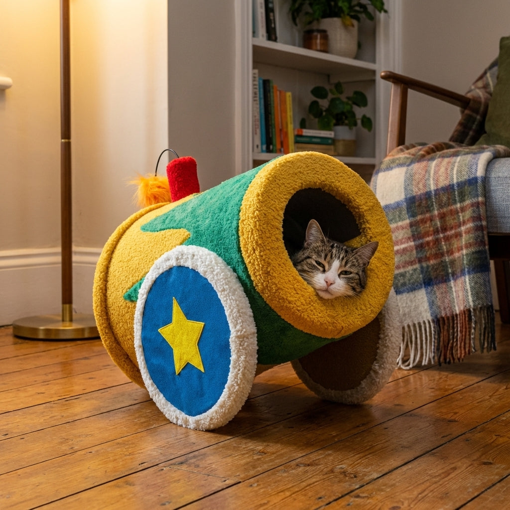 Teddy Fleece Circus-Themed Cat Tree And Bed Set, Three Styles | Temsk