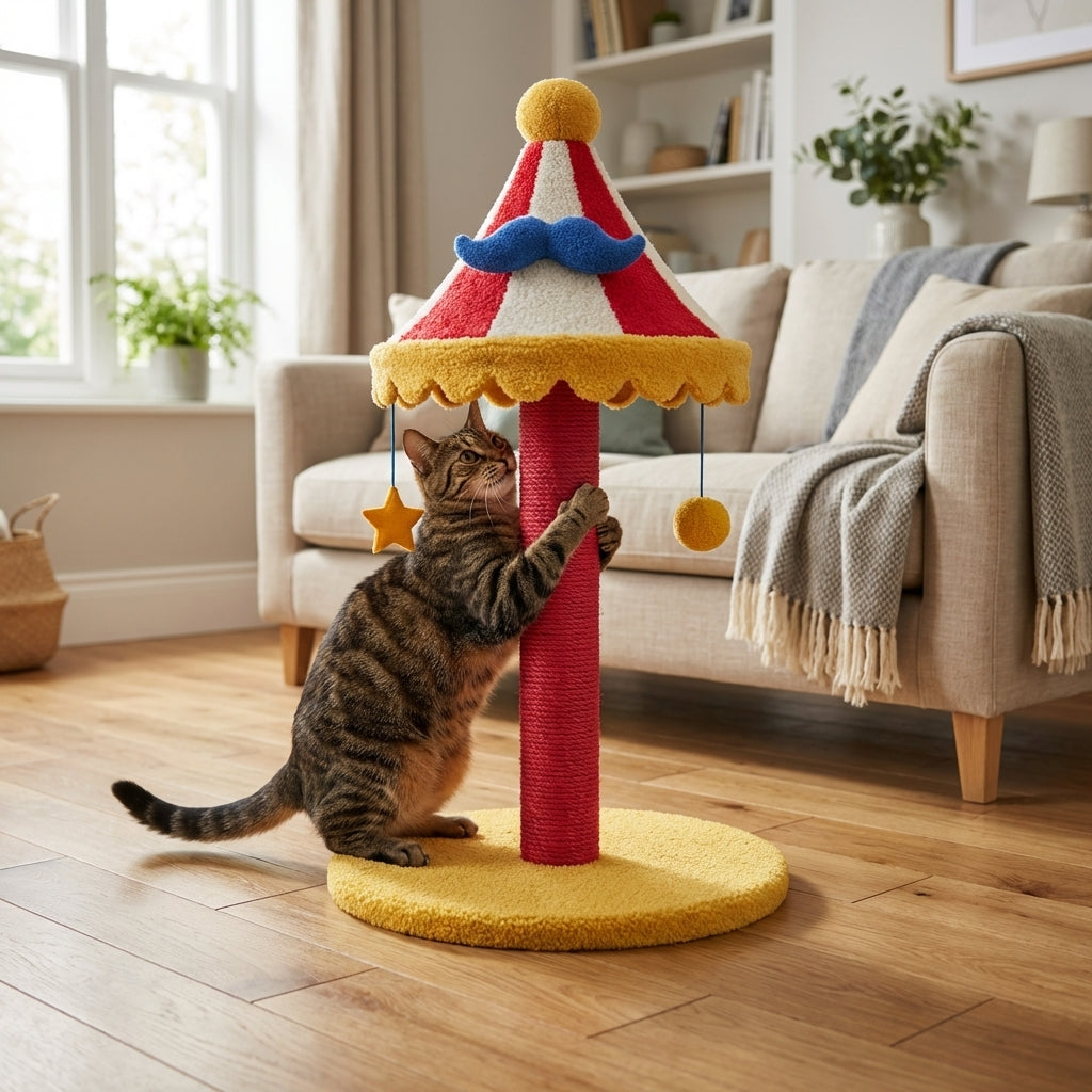 Teddy Fleece Circus-Themed Cat Tree And Bed Set, Three Styles | Temsk