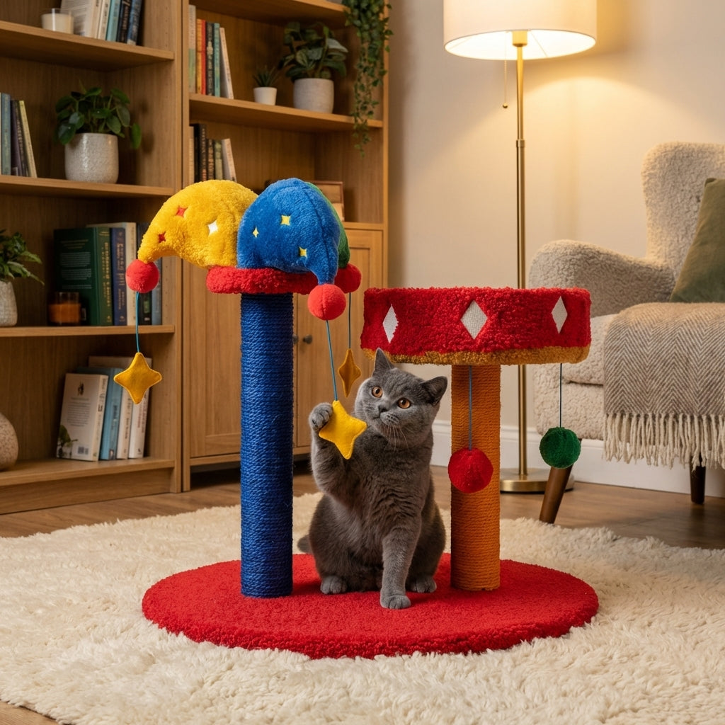 Teddy Fleece Circus-Themed Cat Tree And Bed Set, Three Styles | Temsk