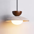 Wood Accent Pendant Light With Travertine And Glass | Temsk