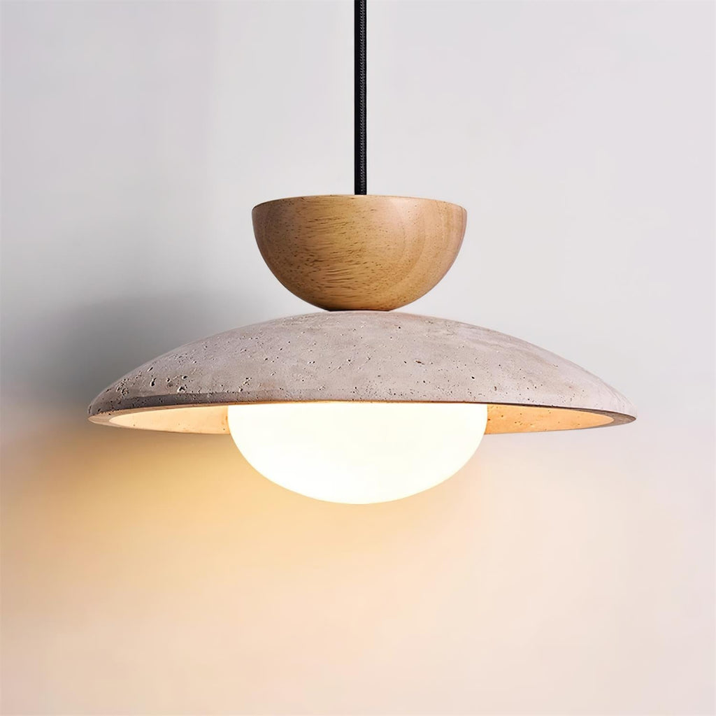 Wood Accent Pendant Light With Travertine And Glass | Temsk