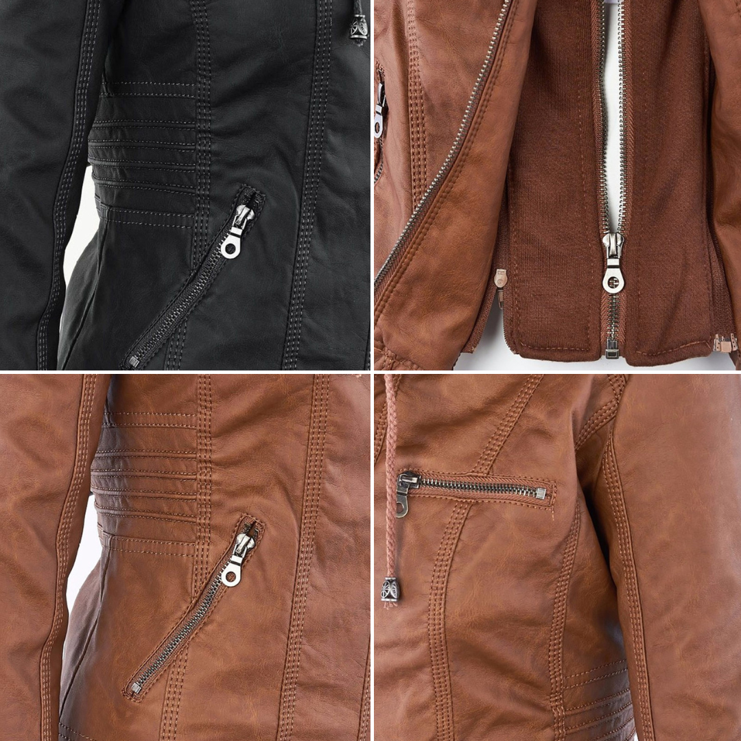 Evercrest Double Lined Hooded Leather Jacket For Ladies | Temsk