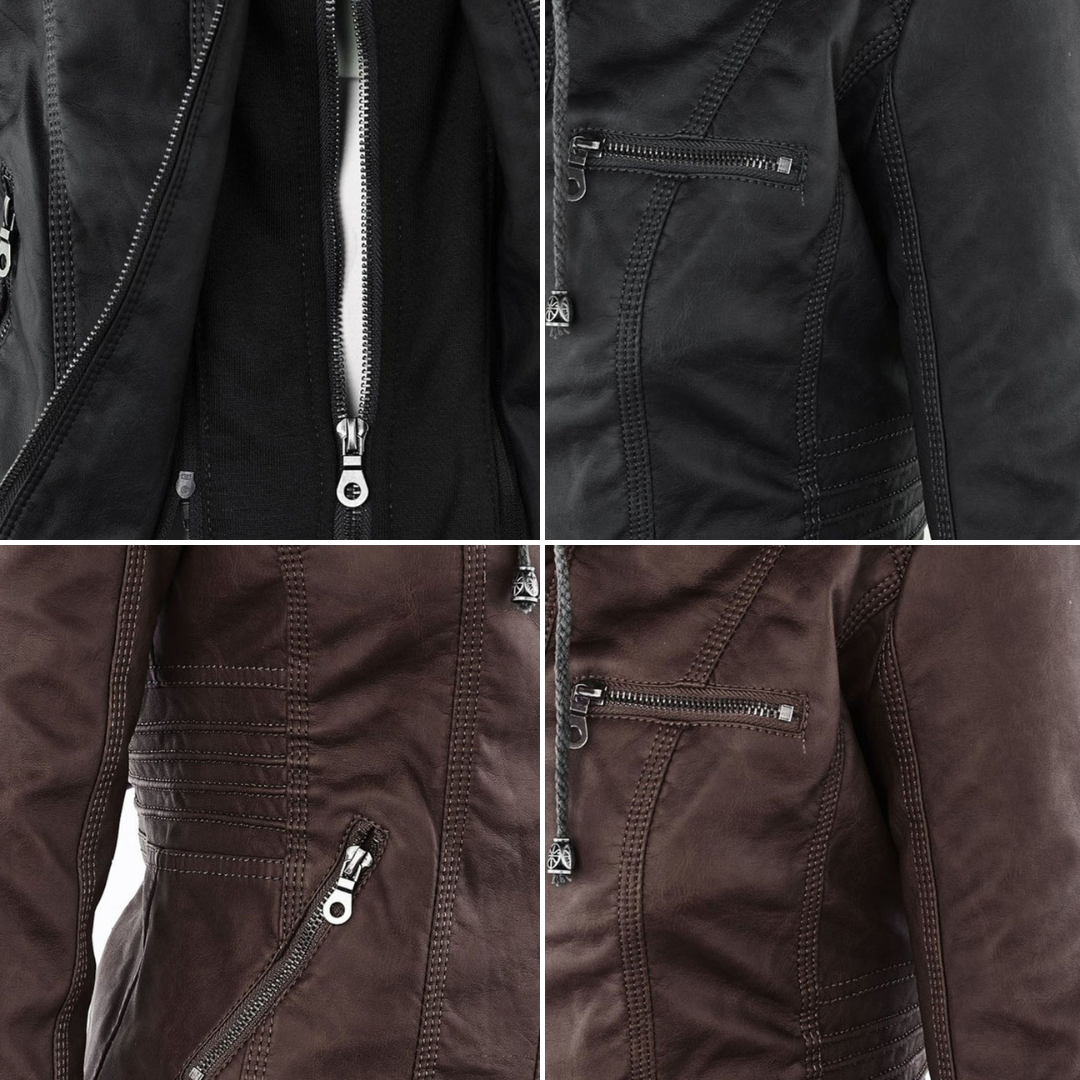 Evercrest Double Lined Hooded Leather Jacket For Ladies | Temsk