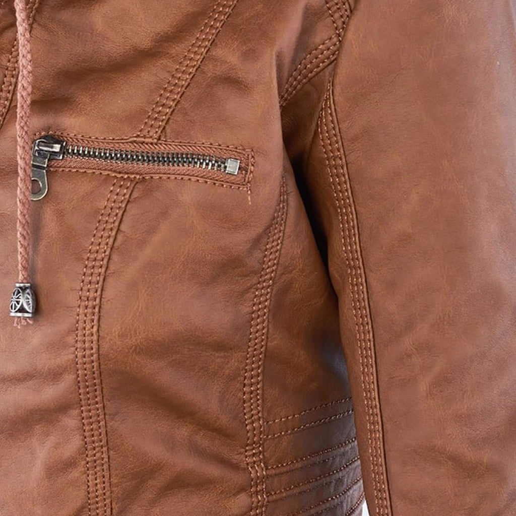 Evercrest Double Lined Hooded Leather Jacket For Ladies | Temsk