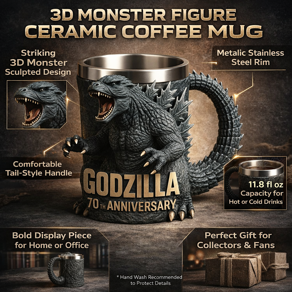 Monster Figure Ceramic Coffee Mug With 3D Sculpted Details | Temsk
