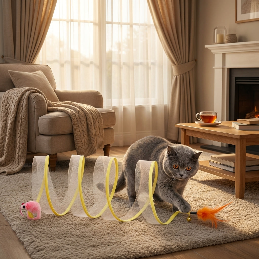 Collapsible Cat Tunnel Toy With Feather Attachments, Mesh And Steel Frame | Temsk