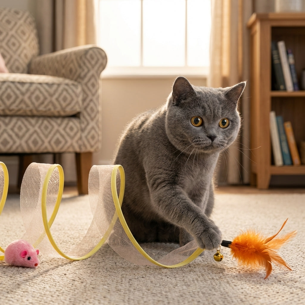 Collapsible Cat Tunnel Toy With Feather Attachments, Mesh And Steel Frame | Temsk