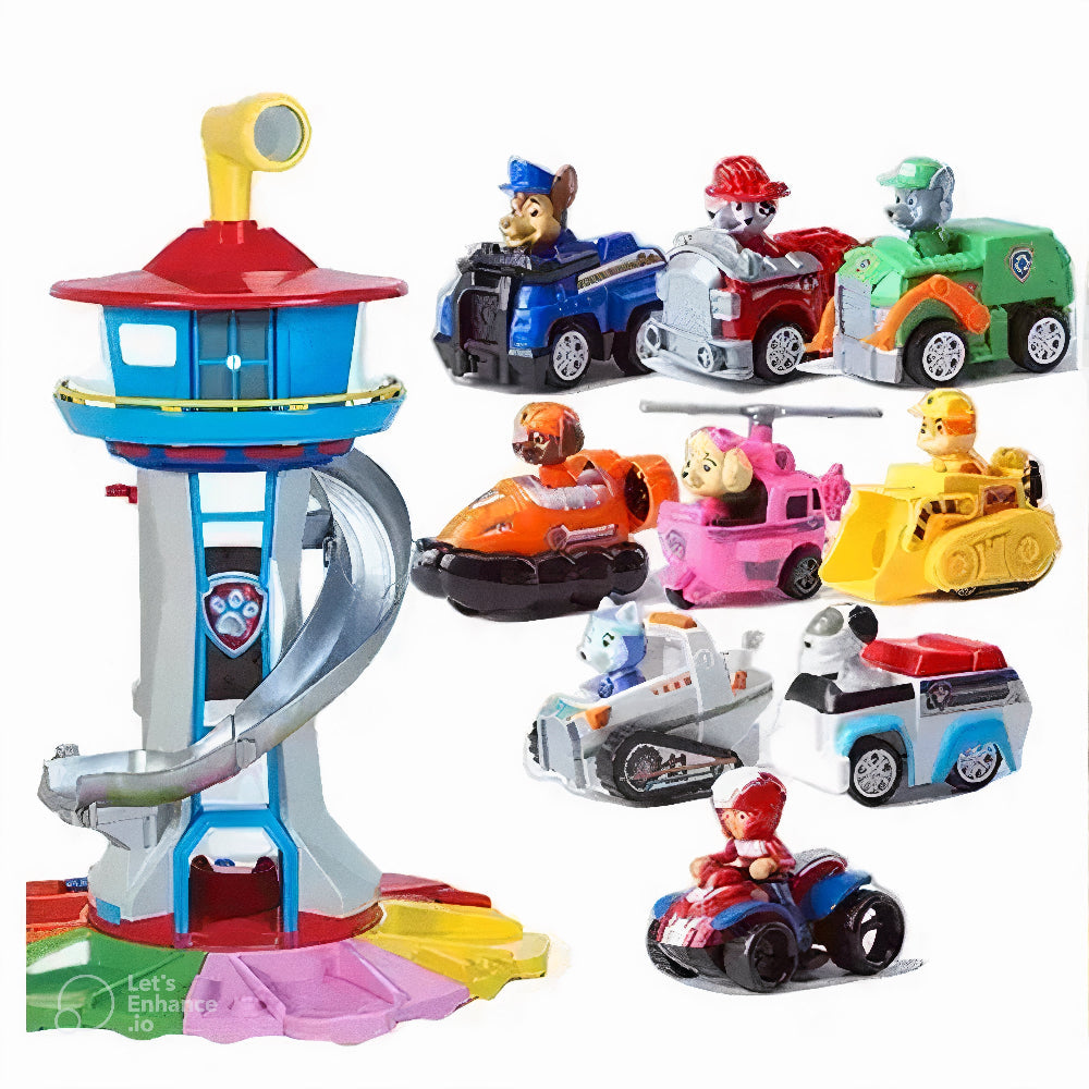 Colorful Car Playset With Spiral Slide Tower And Lookout Station | Temsk