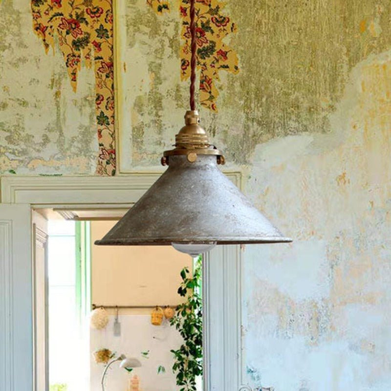 Vintage Pendant Light Fixture With Conical Metal Shade, 12-Inch Diameter | Temsk