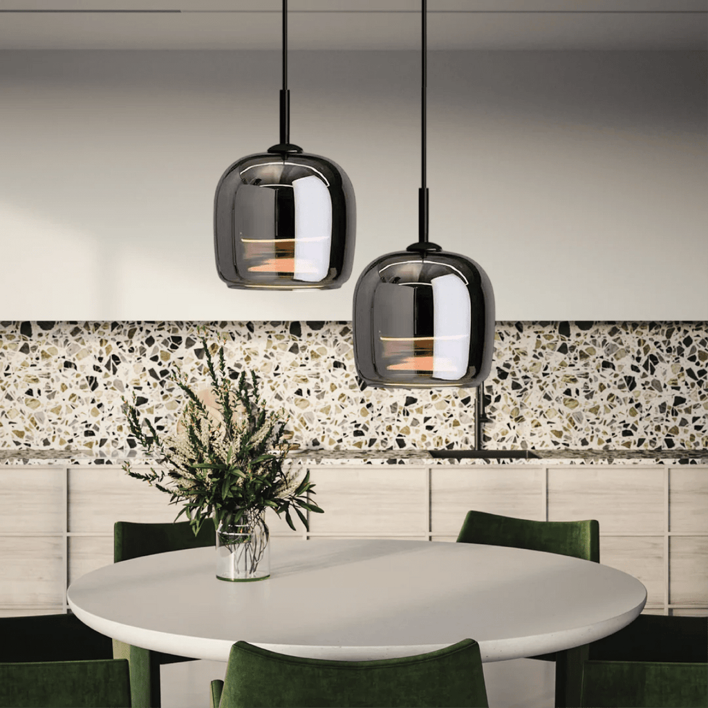 Black Glass Pendant Light Fixture, 12-Inch Diameter, Contemporary | Temsk