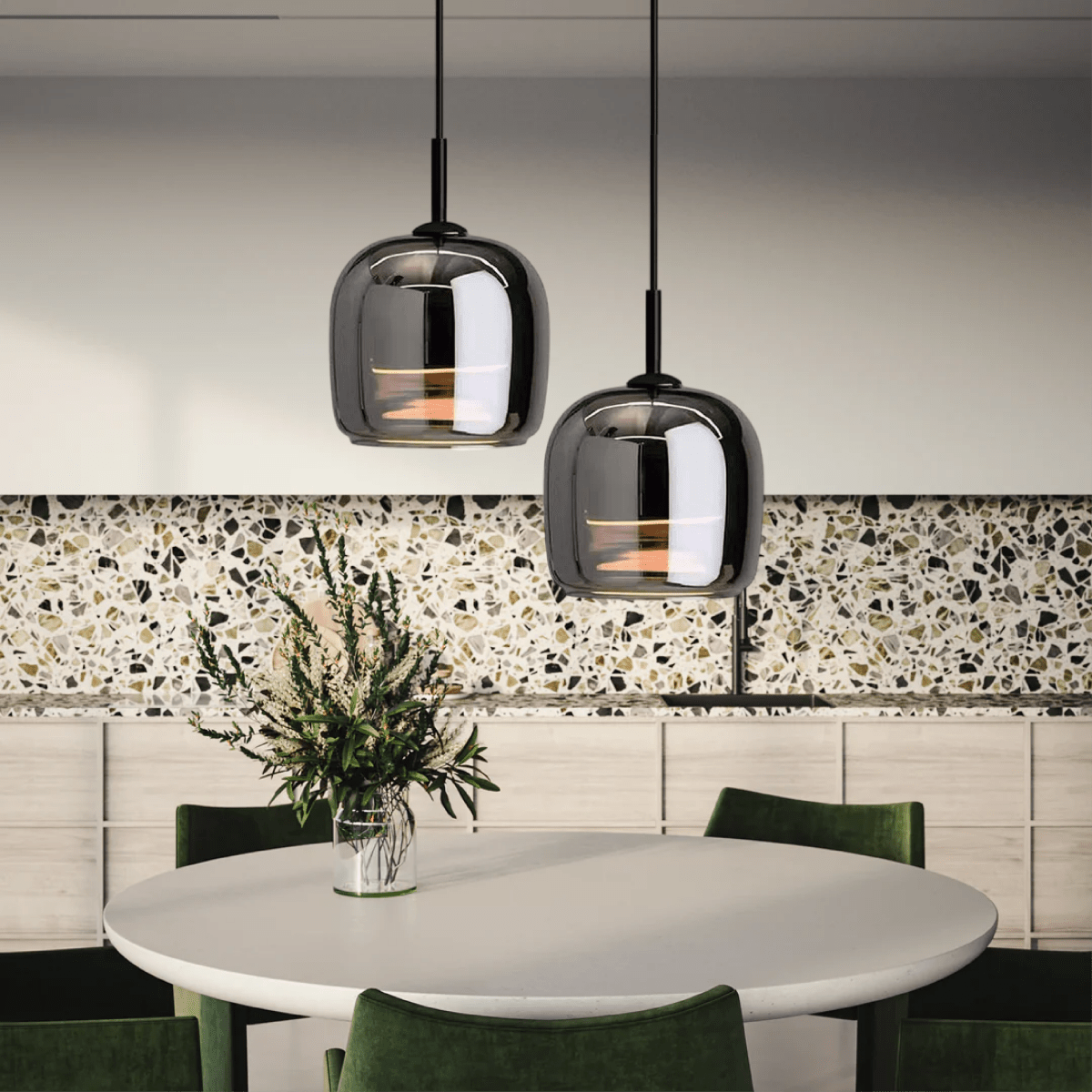 Black Glass Pendant Light Fixture, 12-Inch Diameter, Contemporary | Temsk