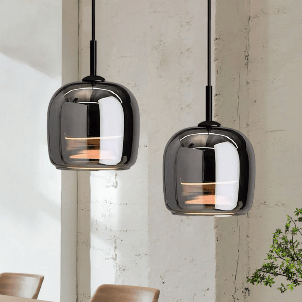 Black Glass Pendant Light Fixture, 12-Inch Diameter, Contemporary | Temsk