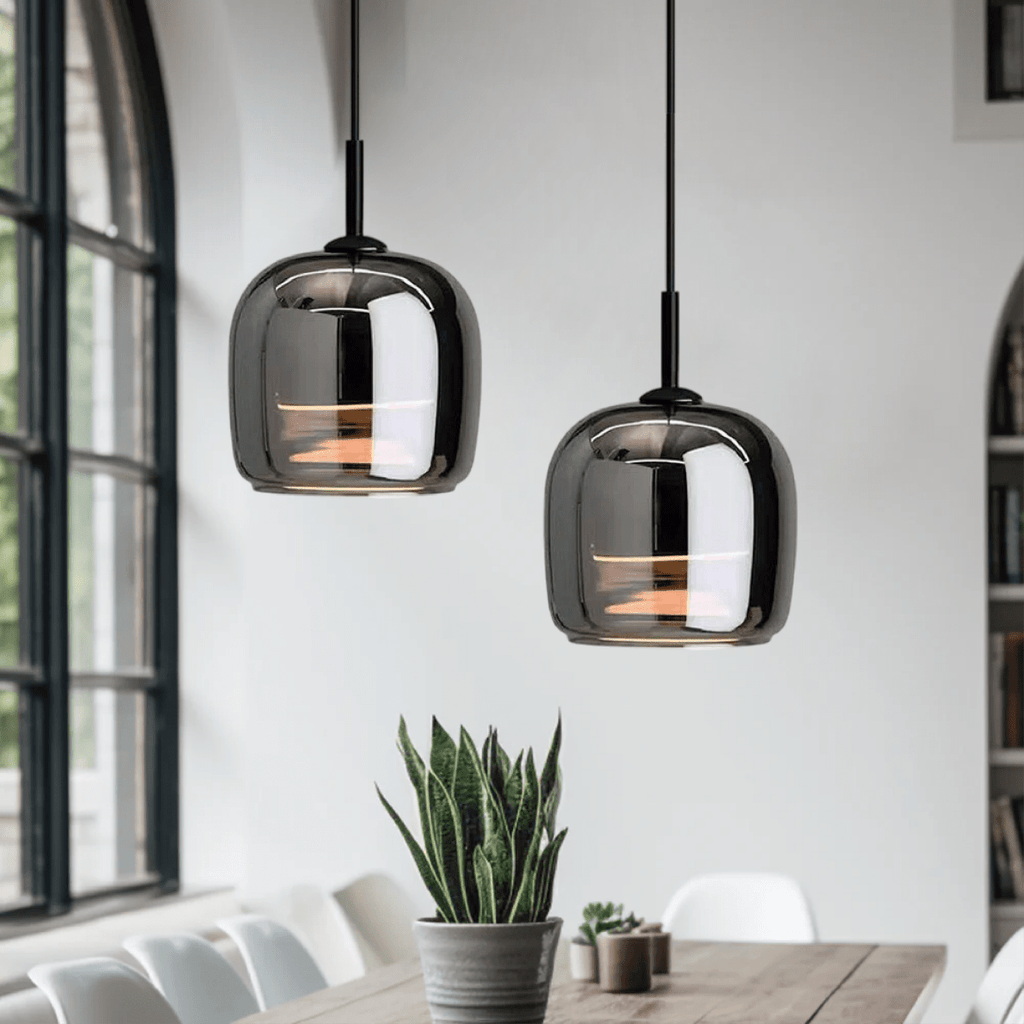 Black Glass Pendant Light Fixture, 12-Inch Diameter, Contemporary | Temsk