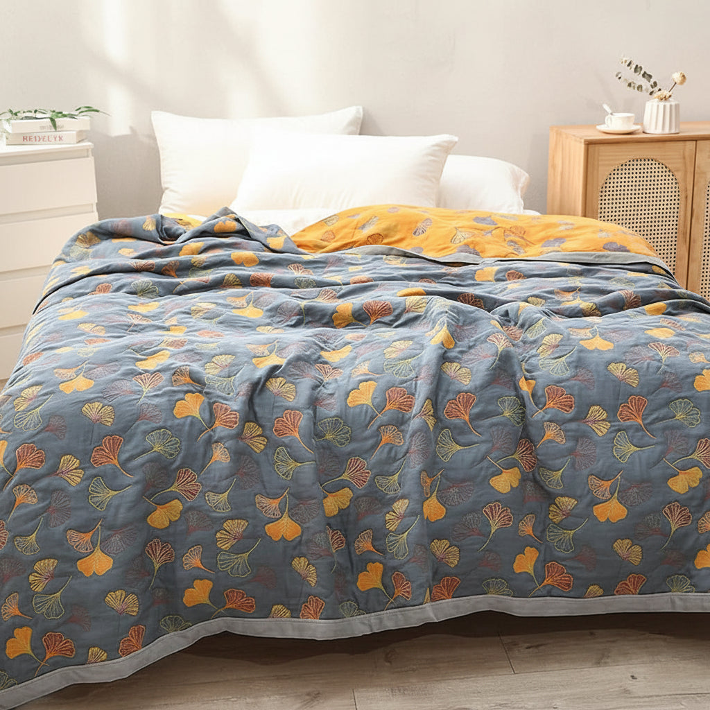 Leaf Pattern Reversible Blanket For Cozy Living Room Decor | Temsk