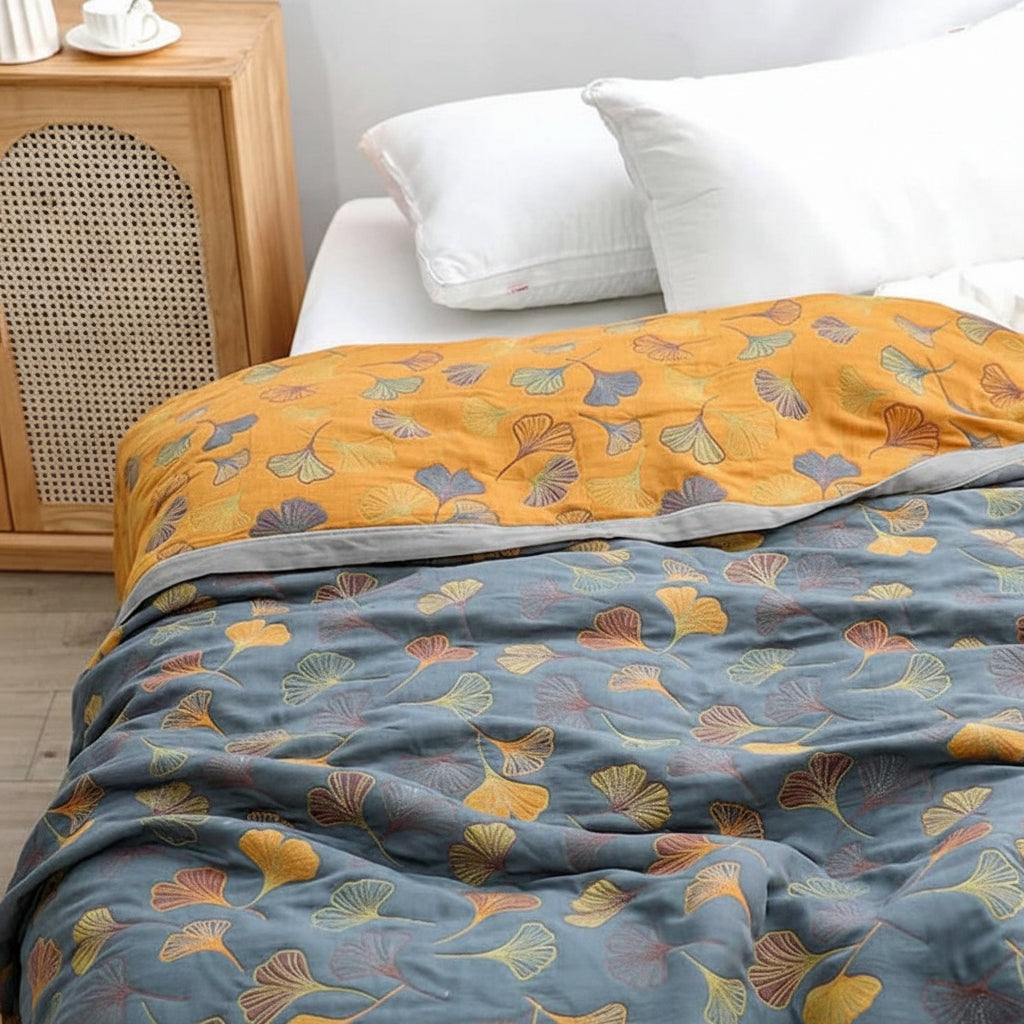Leaf Pattern Reversible Blanket For Cozy Living Room Decor | Temsk