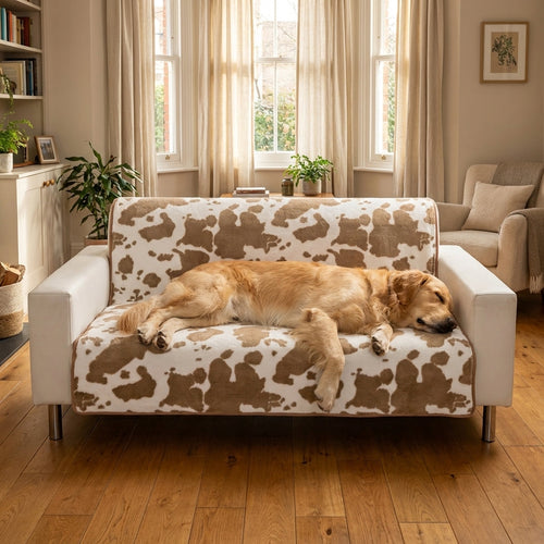Cow Print Plush Pet Blanket With Non-Slip Backing Temsk Available In 2 Sizes