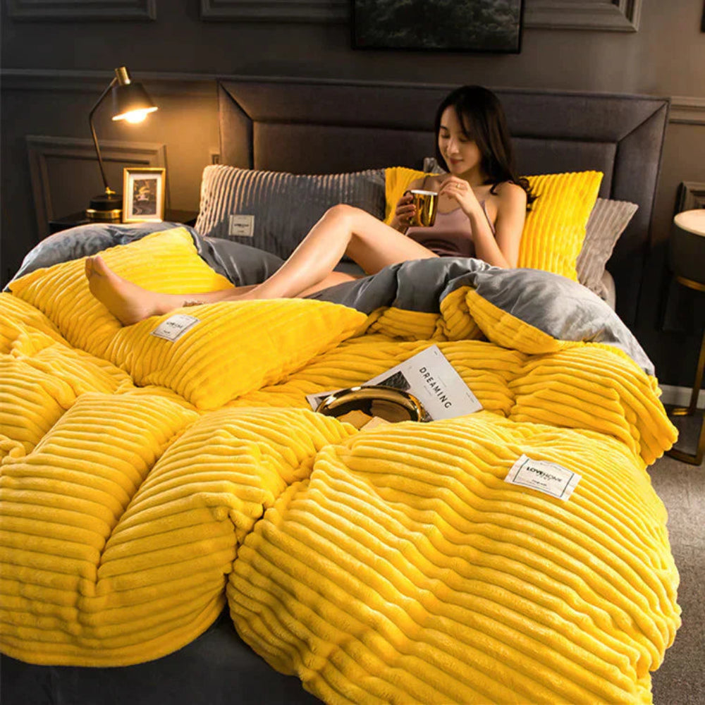 Winter Plush Duvet Cover Set With Bedspread Look Design | Temsk
