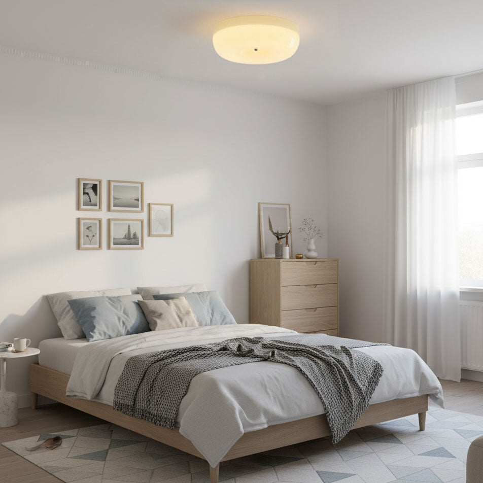 Cream Pudding Milk Glass Ceiling Light With Silver Accent, Dimmable Warm White | Temsk