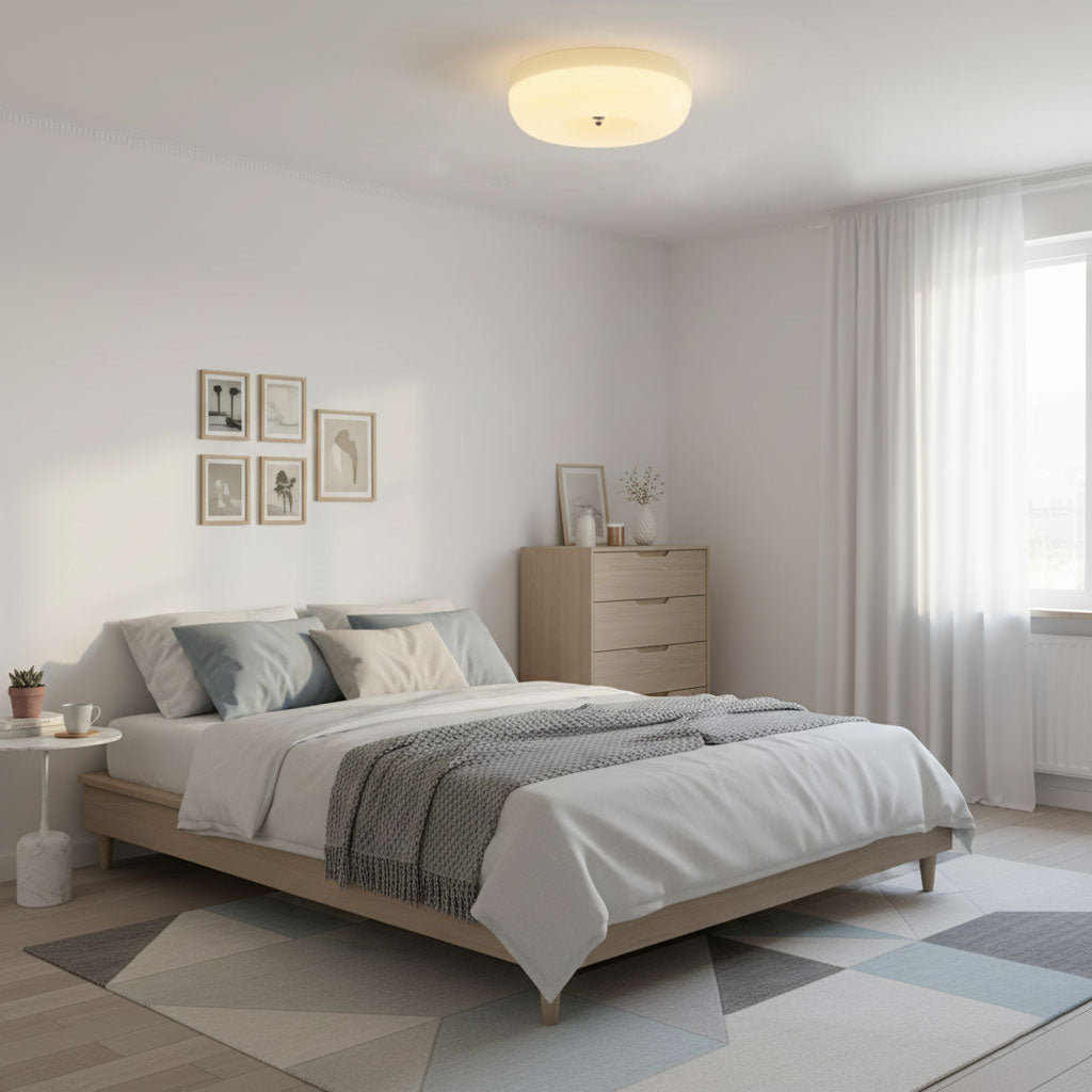 Cream Pudding Milk Glass Ceiling Light With Silver Accent, Dimmable Warm White | Temsk