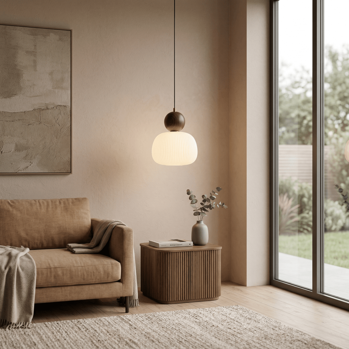 Cream Pumpkin-Shaped Pendant Light, Nordic Design, 12-Inch | Temsk