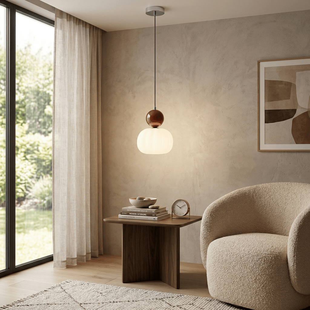 Cream Pumpkin-Shaped Pendant Light, Nordic Design, 12-Inch | Temsk