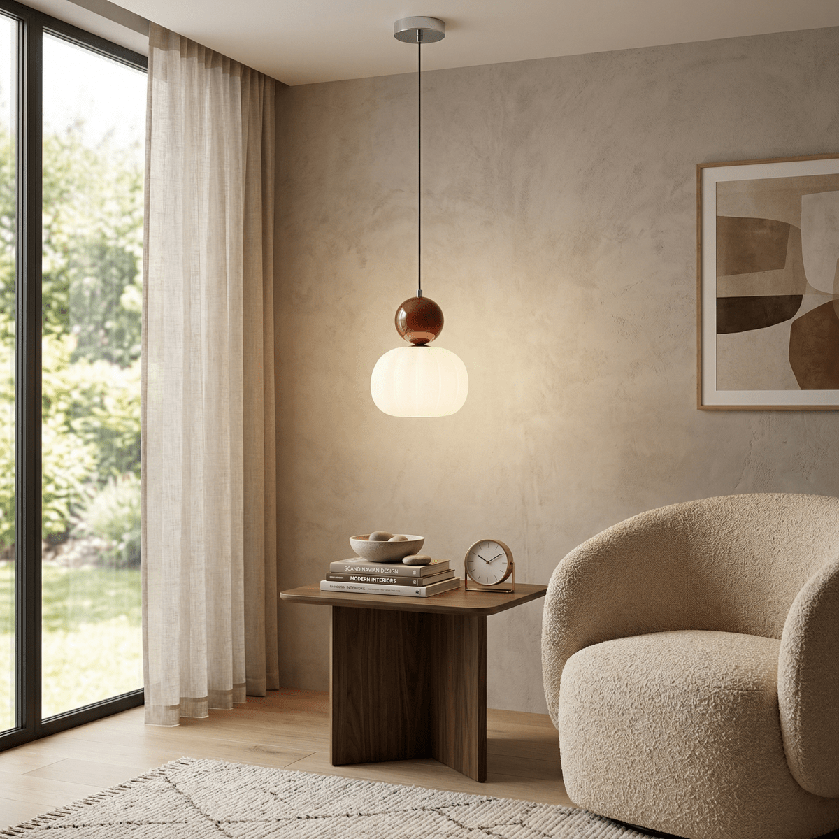 Cream Pumpkin-Shaped Pendant Light, Nordic Design, 12-Inch | Temsk
