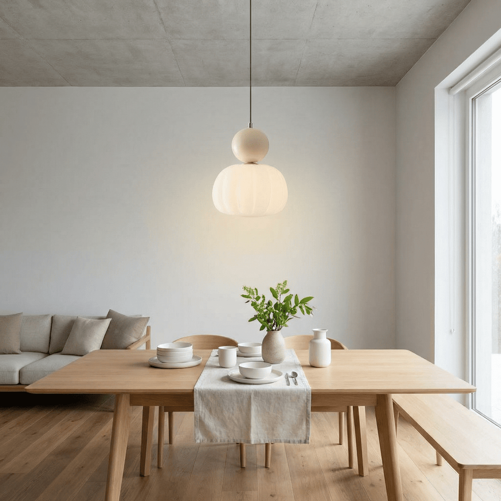 Cream Pumpkin-Shaped Pendant Light, Nordic Design, 12-Inch | Temsk