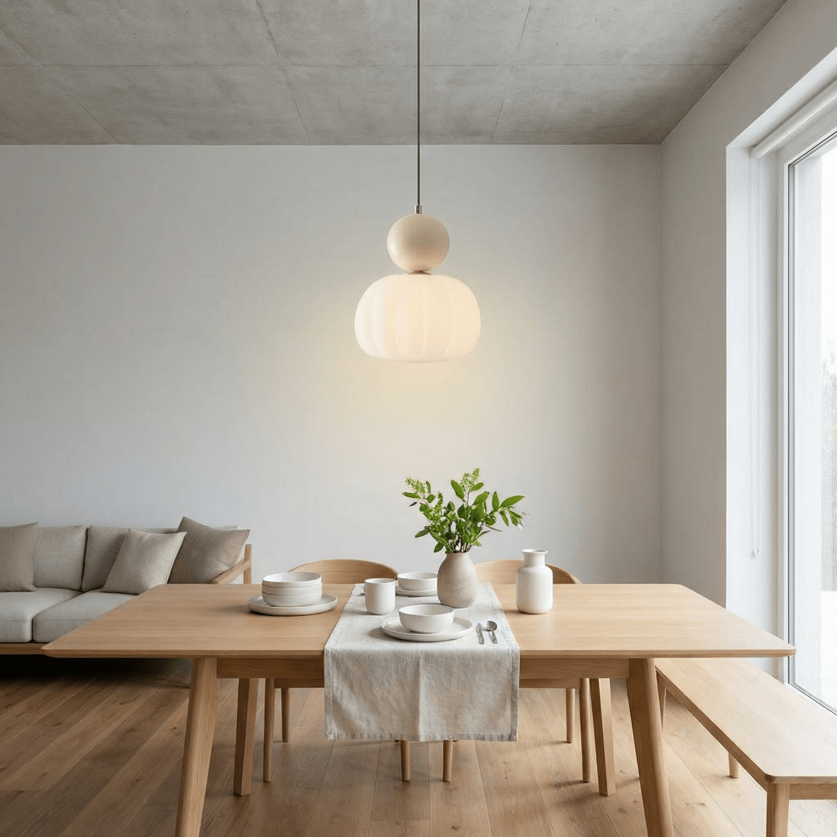 Cream Pumpkin-Shaped Pendant Light, Nordic Design, 12-Inch | Temsk