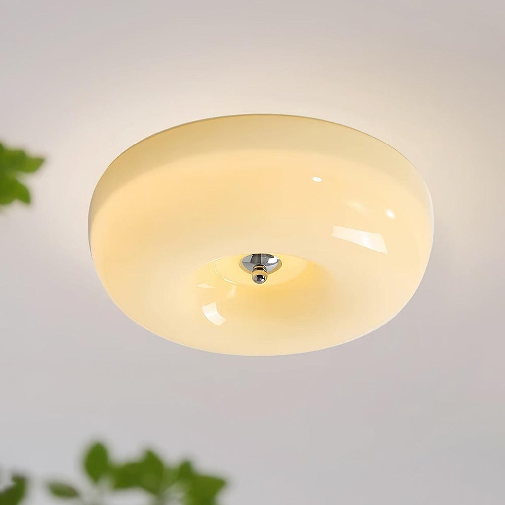 Round Glass LED Ceiling Light In White Metal Finish For Living Room Bedroom And Hallway | Temsk