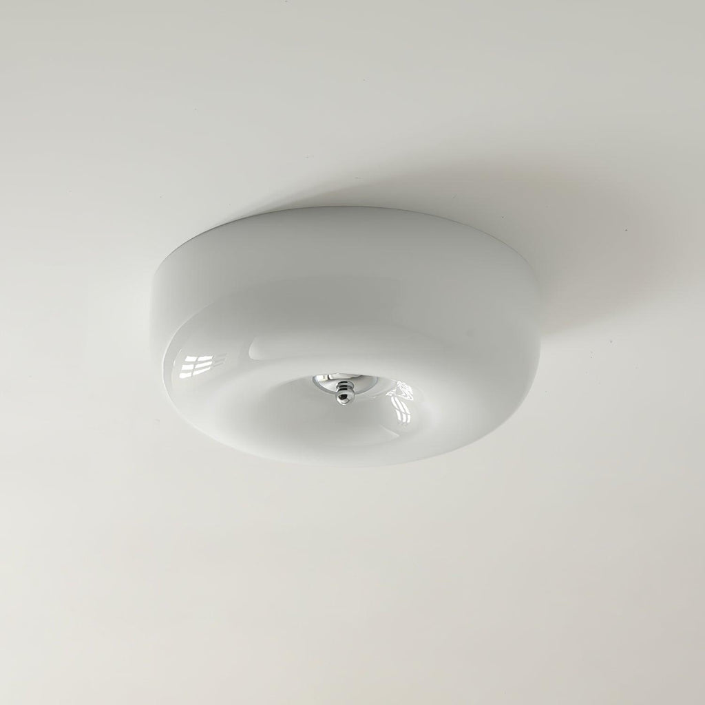 Cream Pudding Milk Glass Ceiling Light With Silver Accent, Dimmable Warm White | Temsk