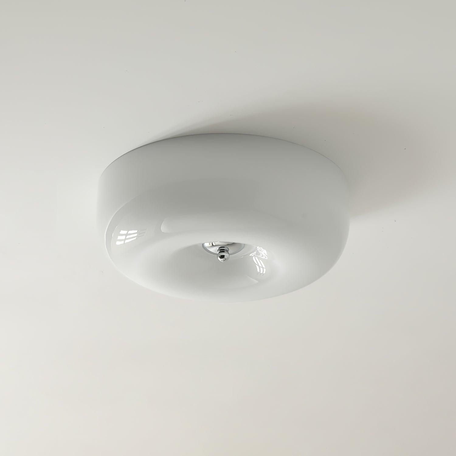 Cream Pudding Milk Glass Ceiling Light With Silver Accent, Dimmable Warm White | Temsk