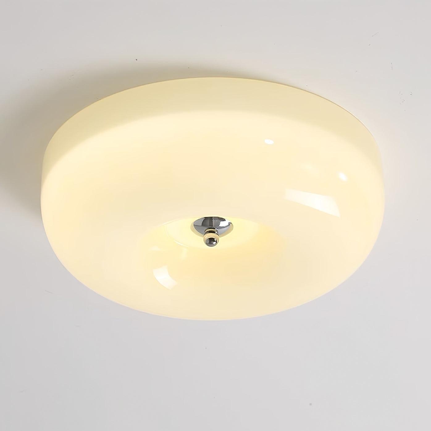 Cream Pudding Milk Glass Ceiling Light With Silver Accent, Dimmable Warm White | Temsk